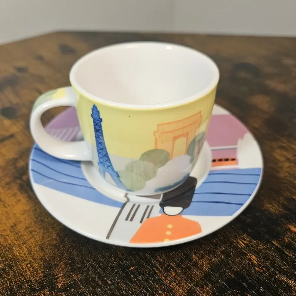 Studio Nova Around The World Paris Espresso Cup Saucer Set TPC42 Porcelain Vtg